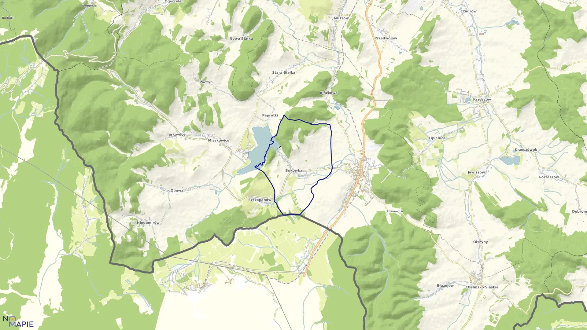 Mapa obrębu Bukówka w gminie Lubawka