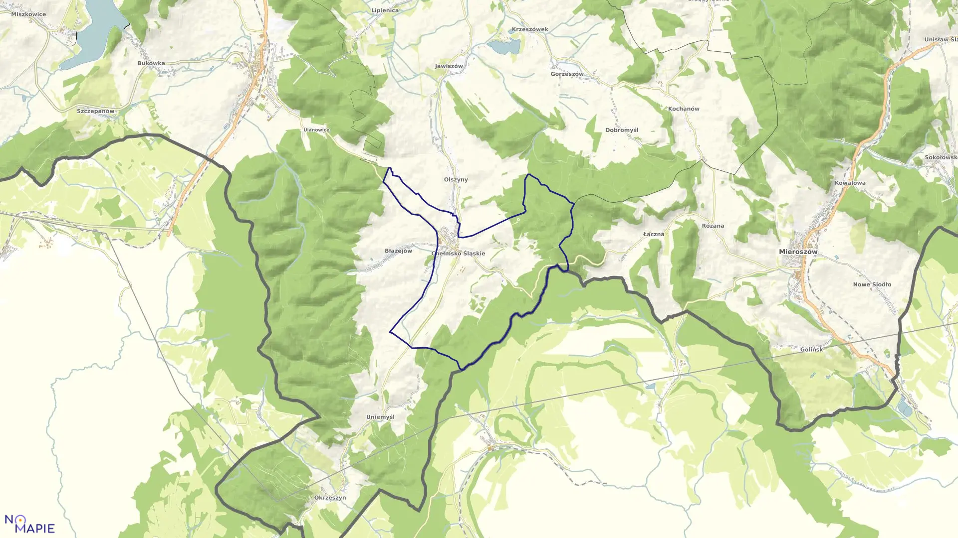 Mapa obrębu Chełmsko Śląskie w gminie Lubawka