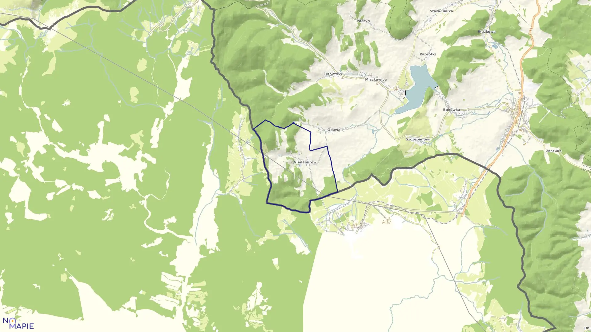 Mapa obrębu Niedamirów w gminie Lubawka