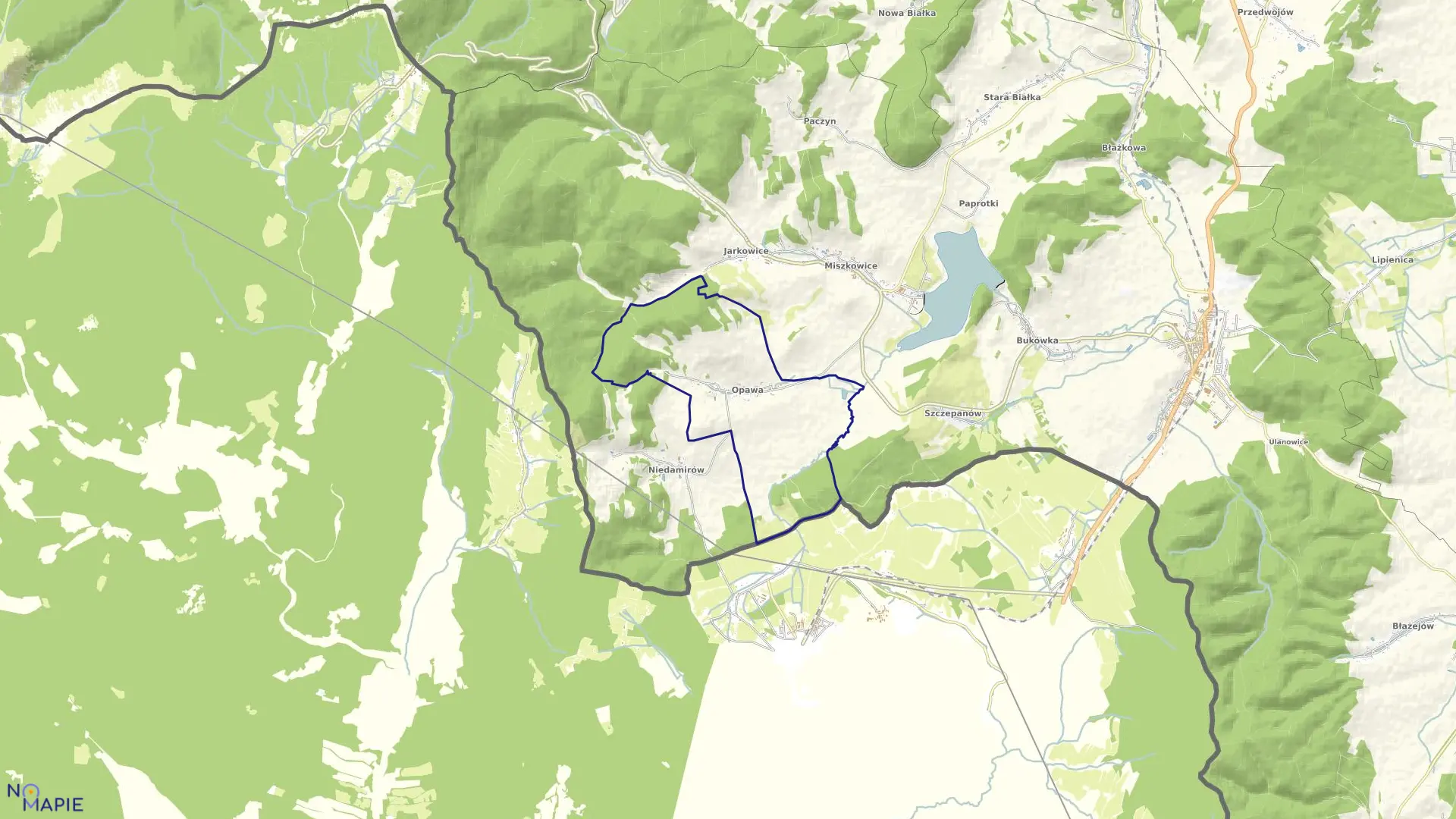 Mapa obrębu Opawa w gminie Lubawka