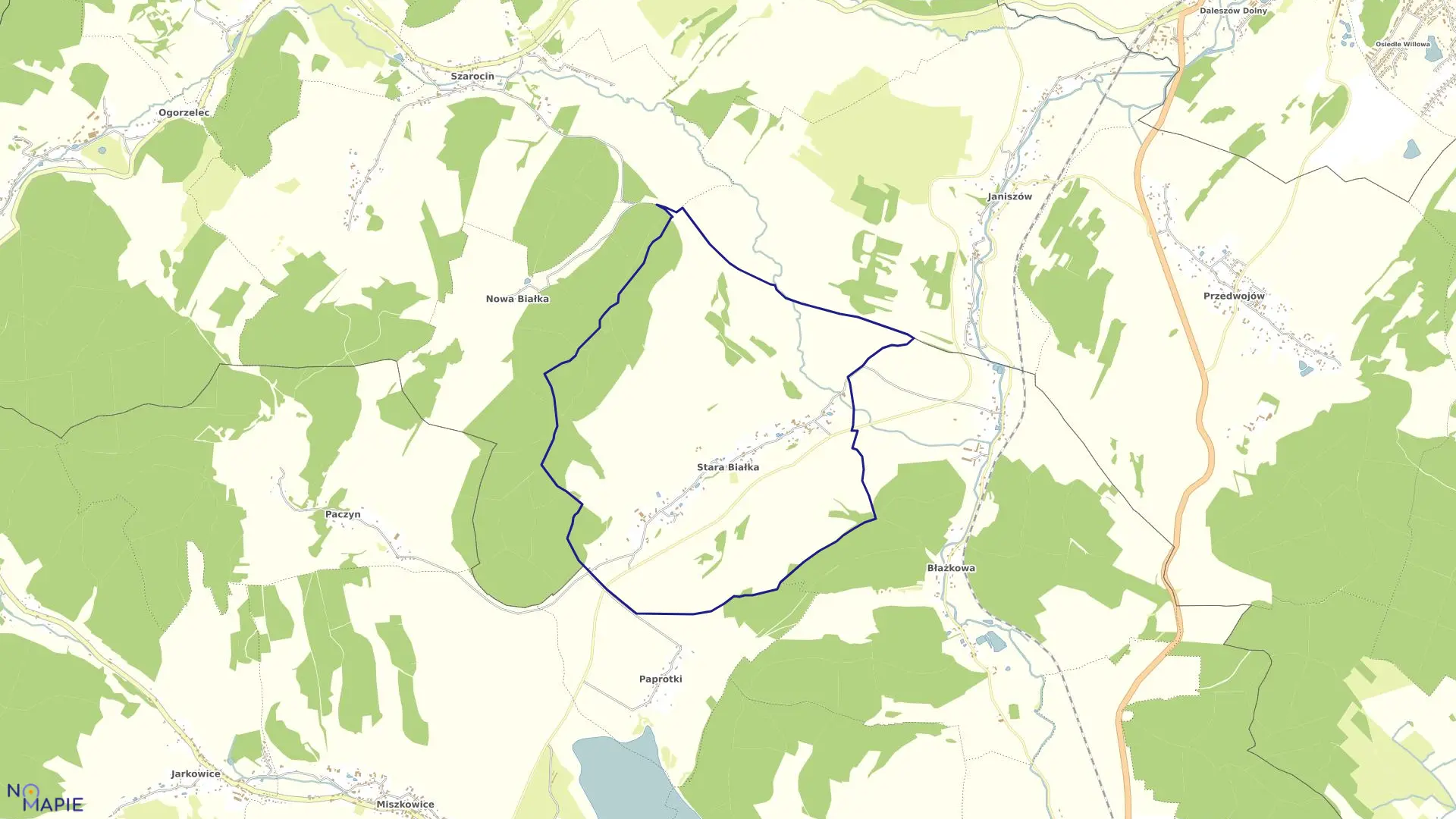 Mapa obrębu Stara Białka w gminie Lubawka