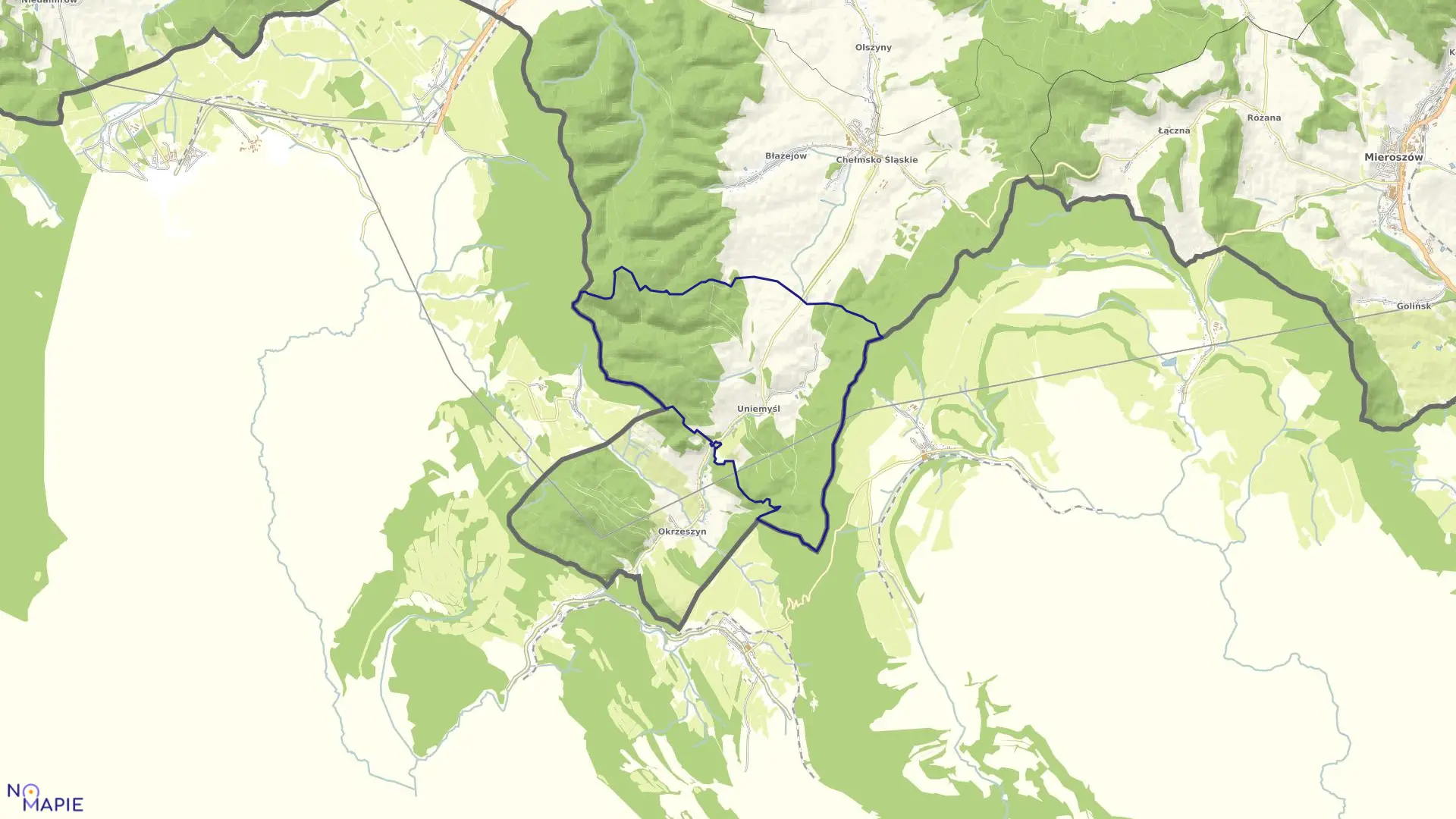 Mapa obrębu Uniemyśl w gminie Lubawka